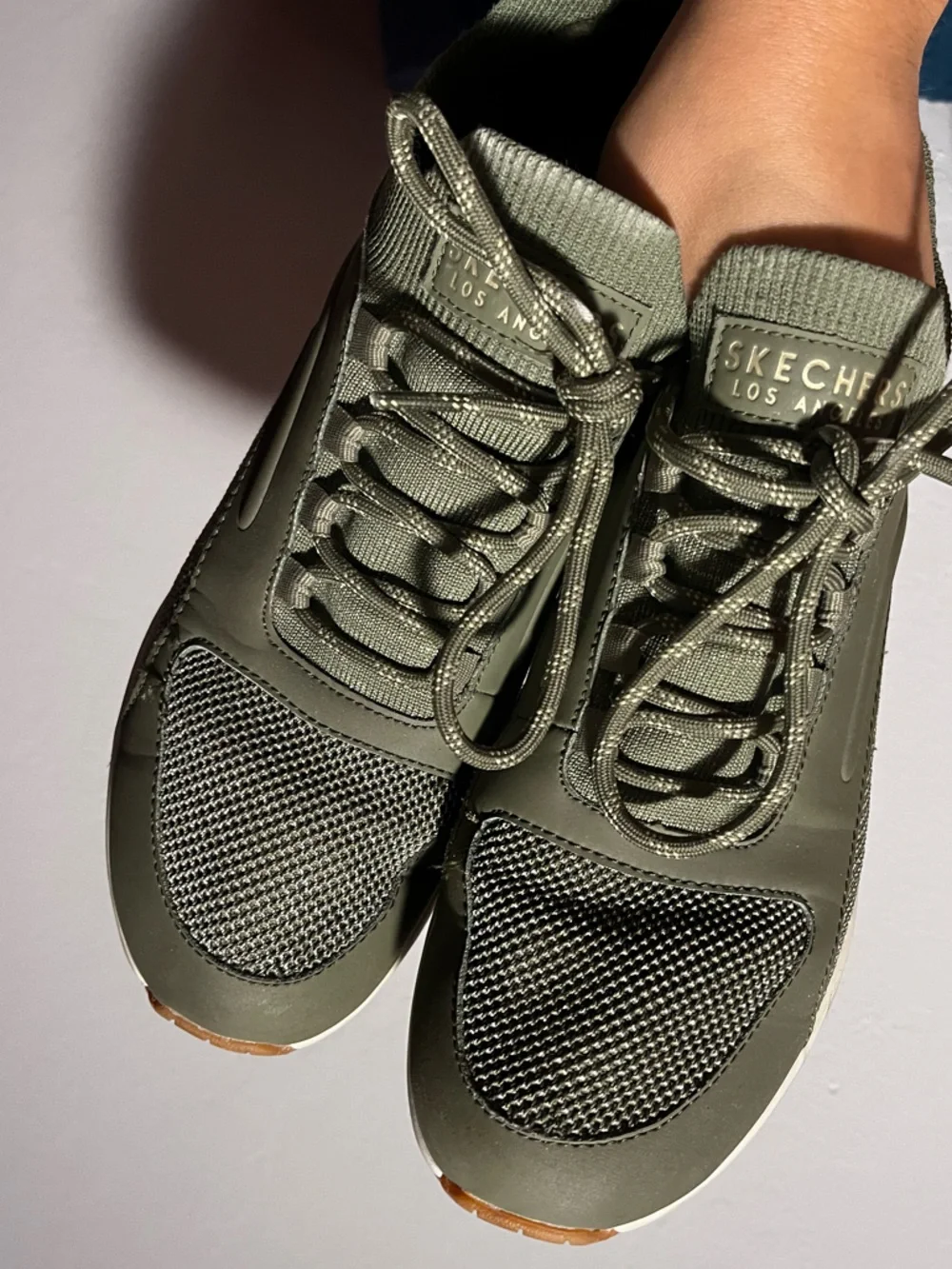 Skechers LA Women’s Olive Green Mesh Lace-Up Sneakers - Picture 5 of 6